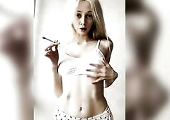 Flat abdomen heaving as that babe blows smoke ?