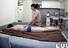 LUUV. Alice, a tattooed hotty with stripped melons, gives a massage