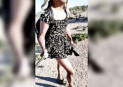 Cute Hawt Ladyboy Walks In Public In Mini Costume And Sandals