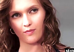 Beauty takes a hard strapon fucking from her busty girlfriend