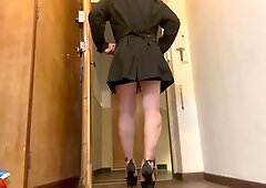 Amusing gay sissy crossdresser 72Msxxx strutting around in high heels without a care