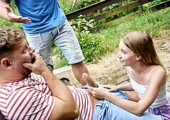 BBQ fuck, MMF style with a small tits hoe