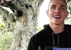 Athletic ripped hunk strokes his thick cock