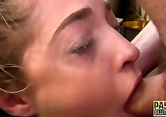 Teen in dominating threeway gets throat fuck