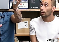 Thieving jocks fucked in ass by security in the backroom