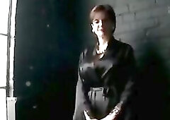 Chic woman in satin outfit loves to play with sex toys, when this babe is home alone