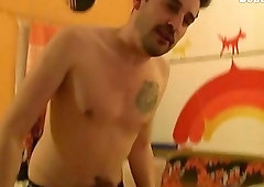 Eager amateur bounces on this scout's thick member