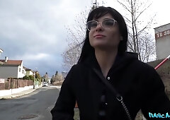 Big-breasted Brunette With Glasses Fucks For Some Cash