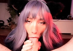 Cum slut takes a big dick in her mouth for a special blowjob