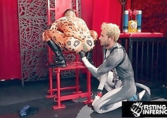 Jock superhero Archer Croft fists delusional villain Zac Snow in wild gay fisting scene