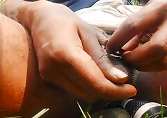 Solo handjob in the jungle with some hair washing action