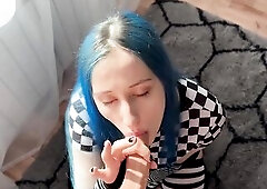 1st anal with a large weenie. Creampie of a large butt eighteen year old angel with blue hair
