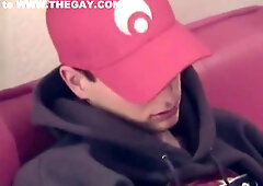 Skater Chris wanks his beautiful cock and cums on his skateboard