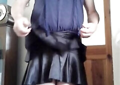 Playing in my ebony satin ra ra petticoat