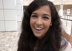 Annika Eve - Big tits brunette in bikini in POV striptease