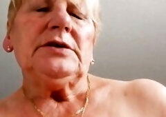 Grandma rides hubby and tries not to groaning