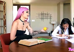 Nerdy Asian Girl With Glasses Having Fun With Her Le