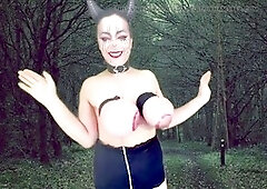 Veevee Vixen shows off her big natural tits in a bizarre solo lactation scene