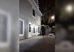 DeeDeeSlut out for a walk in her yoga panties and yellow top