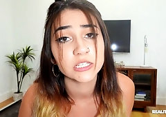 Miniature small-tit babe in blue panties Callie Jacobs fucked on the sofa