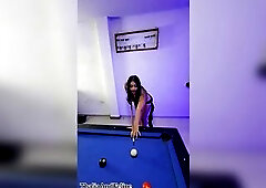 A college cutie is drilled after a game of pool whilst her boyfriend is away.