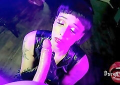 Teasing handjob in spandex gloves turns into ruined orgasm