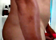 Self penetrate in the bathroom with rosy fuck stick