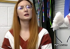 Redhead caught red handed with a stolen booty plug