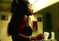 Breasty black sucks large ebony rod