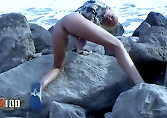 Busty French Pornstar Delfynn Delage Dildoing at the Beach - MMM100