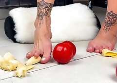 Vegetable games during foot fetish porn with a student