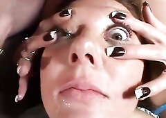 Sexy blond gets hawt cum on her eyes after good BJ