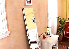 The impressive woman's big, natural boobs were oscillating and moving in various directions.