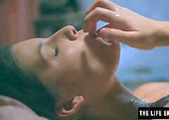 Puffy nippled sexy girl masturbates hard with honey & a cucumber