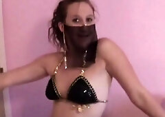 Hot Brunette in persian clothes showing her pussy and natural tits