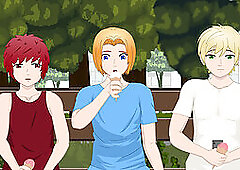 Hunk orgy, gay cartoon, boy masturbating