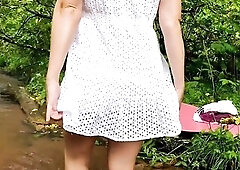 Brunette Hair mother I'd like to fuck Teases Wet Booty and Stripped Feet - Upskirt