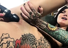 Tattooed teen gives herself intensily powerful orgasms
