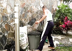 Guy fucks teen t-girl in outfit