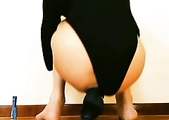 Cute femboy CD sissy riding Ebony Didlo hard.