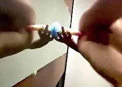 Chastity masturbating during the time that mastix watches from couch!