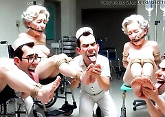 Compliant males are assigned to foot duty in the elderly honeys’s asylum. They kneel and lick each wrinkle of the old ladies’ feet, sucking their 