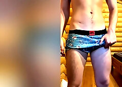 Young Tall Guy Undressing, Playing With A Big Dick And Moaning