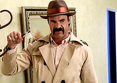 Glamorous busty model Tia Cyrus penetrated in the cowgirl pose