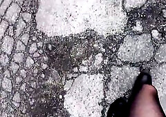 Jerk off and cum on public shop on hose