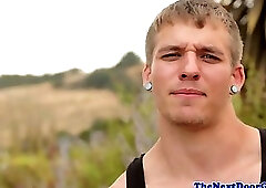 Hunky amateur jerking his cock in the gym