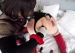 Latex transsexual use different sex toys to play with a beautifull butt and open a great anal twat, then that babe bang her doxy.