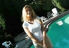 Lewd coed rubs dildo on her ally's clitoris and taut juicy twat outdoor