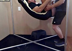 Deepthroating mature gay fucked in sling in homemade anal