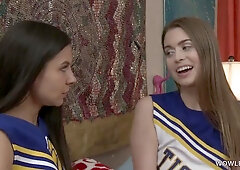 Small-Titted Cheerleaders Jill Kassidy and Milana May Lick Each Other